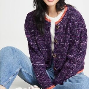 Free People Purple Marled Cardigan with Orange Trim